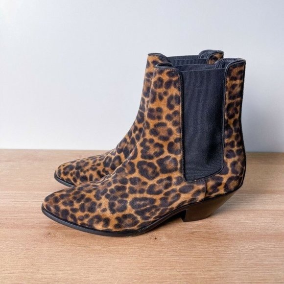 Saint Laurent West Chelsea Leopard Western Ankle Boots Size 38 - Picture 3 of 10